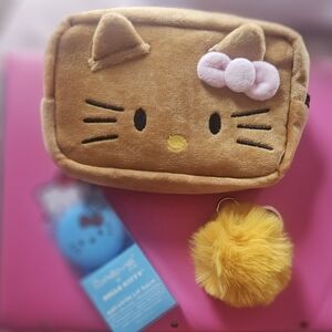 Hello Kitty Plush Brown Accessory Bag with Pink Bow And New Goodies Included